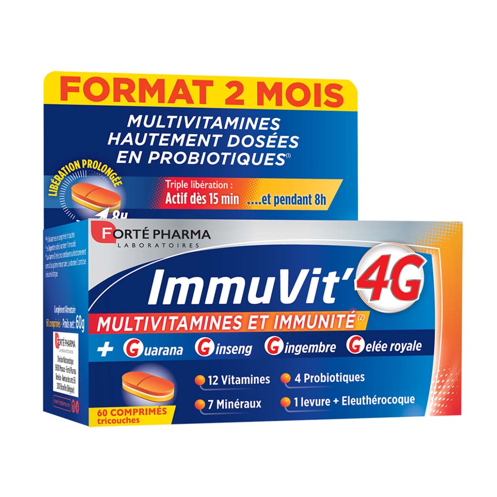 Forté Pharma ImmuVit'4G Immunité Sénior Vitamines Minéraux et Ferments 60 comprimés tri-couches