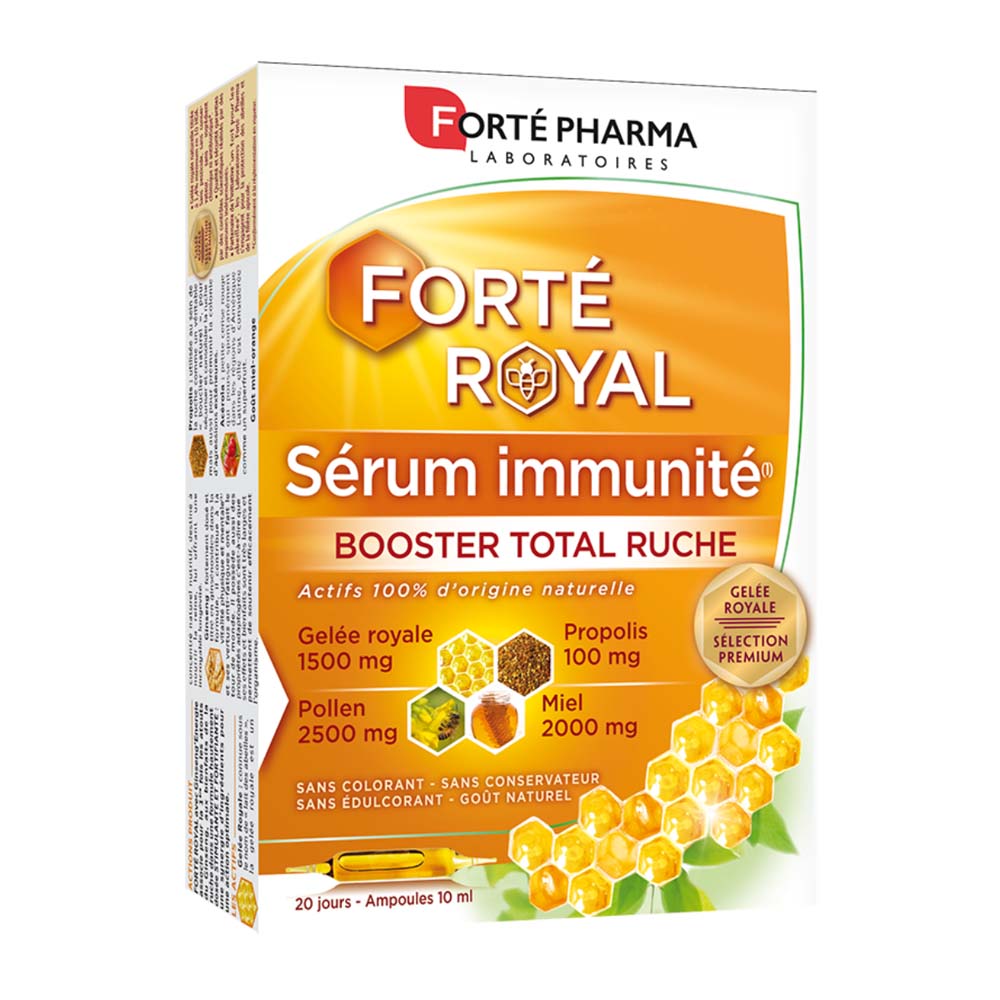 Forté Pharma Forté Royal Sérum Immunité enrichi en Pollen, Miel, Gelée Royal et Propolis 20 ampoules