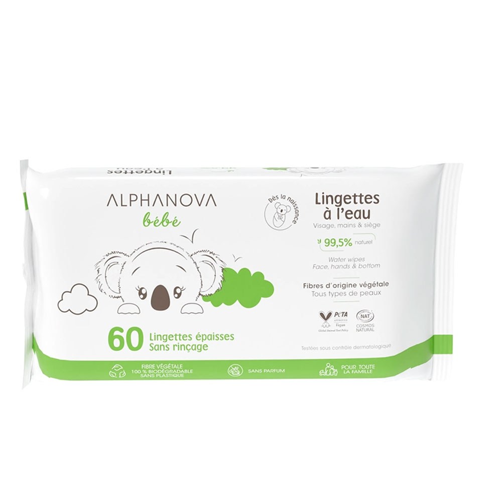 Alphanova Bébé Lingettes Nettoyantes Sans Rinçage x60