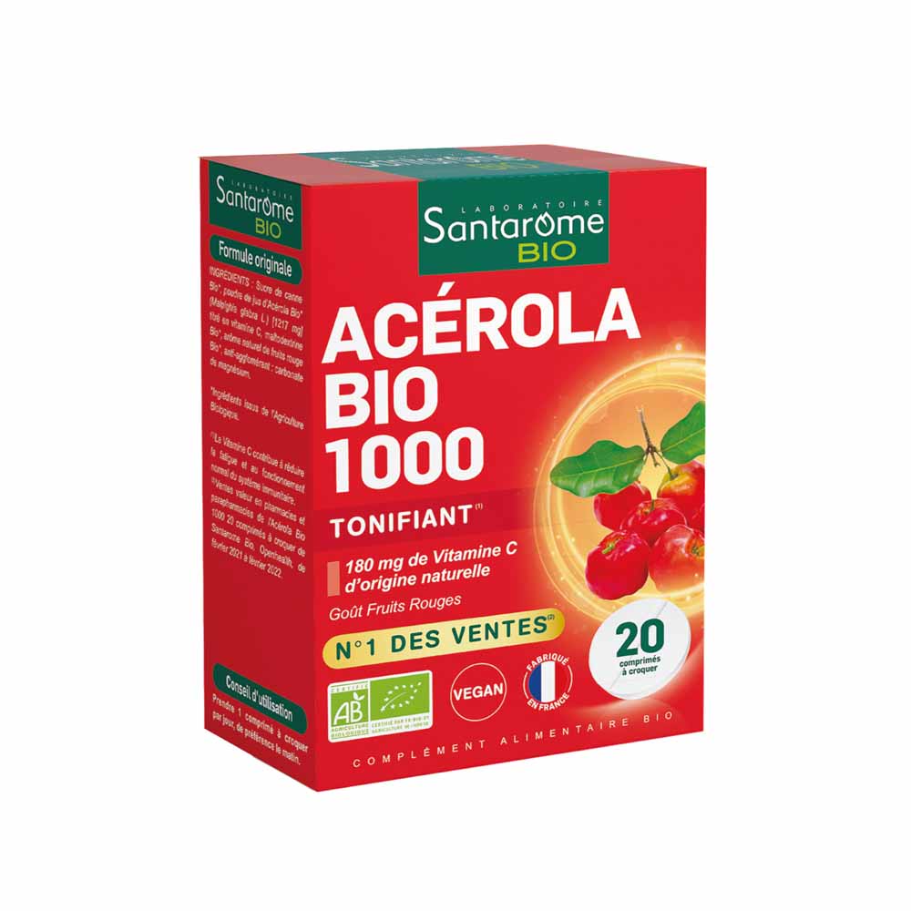 Santarome Acérola Bio 1000 Vitamine C naturelle 20 comprimés à croquer
