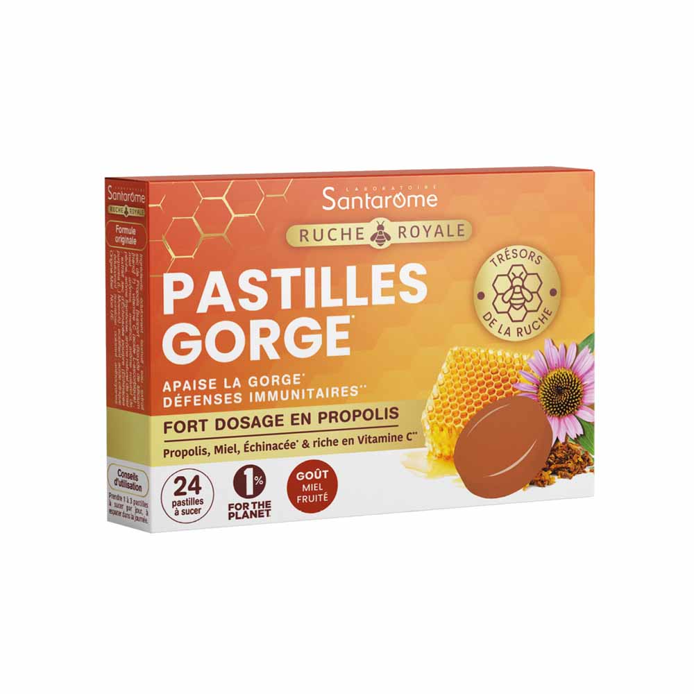 Santarome Ruche Royale Pastilles pour apaiser la gorge Propolis, Miel 24 pastilles