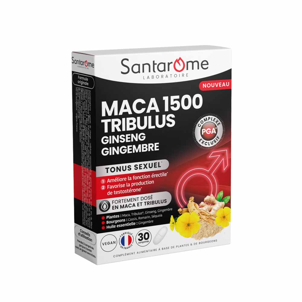 Santarome Maca 1500 Tribulus Ginseng Gingembre Tonus Sexuel 30 Comprimés