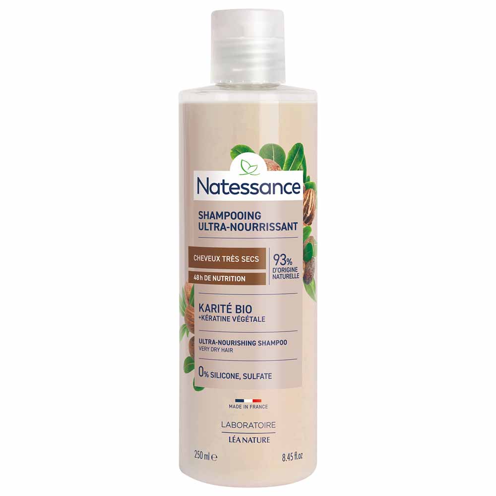 Natessance Capillaires Shampooing Creme Ultra-Nourrissant Karité & Kératine Végétale Cheveux Très secs, crépus ou frisés 250ml