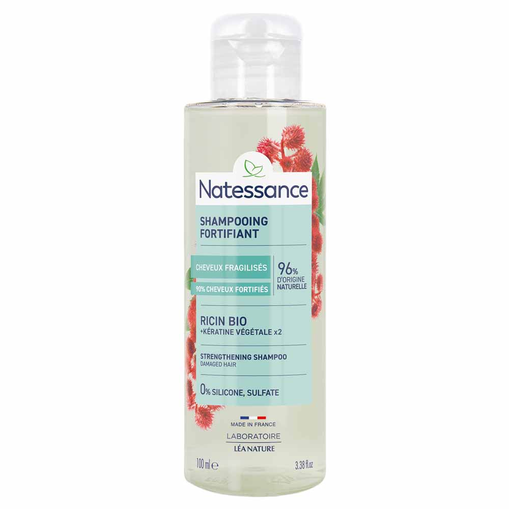 Natessance Capillaires Shampooing Fortifiant Ricin et Kératine Végétale Cheveux Normaux Secs ou Fragilisés 100ml