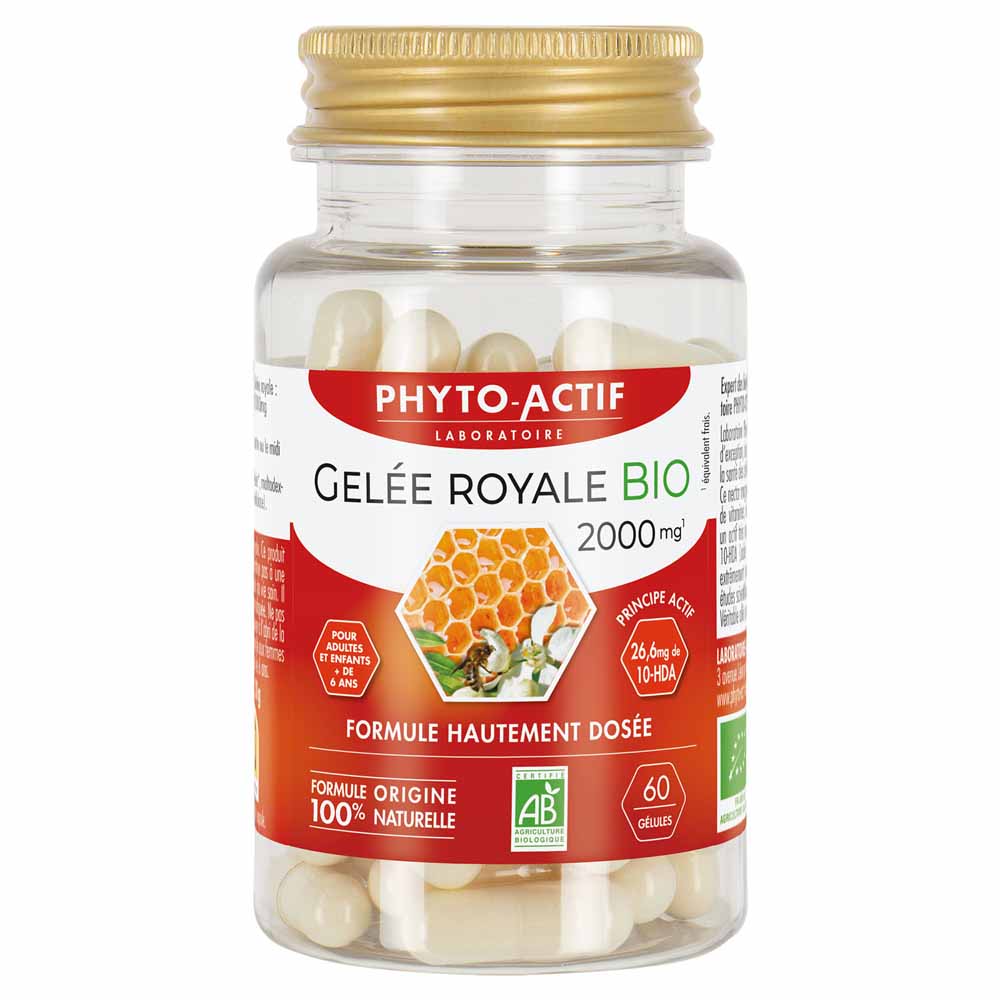 Phyto-Actif Gelée royale bio 2000mg titrée en 10-hda 60 gélules