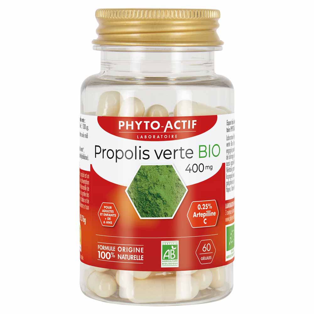 Phyto-Actif Propolis verte bio 400 mg titrée en artepilline-C 60 gélules