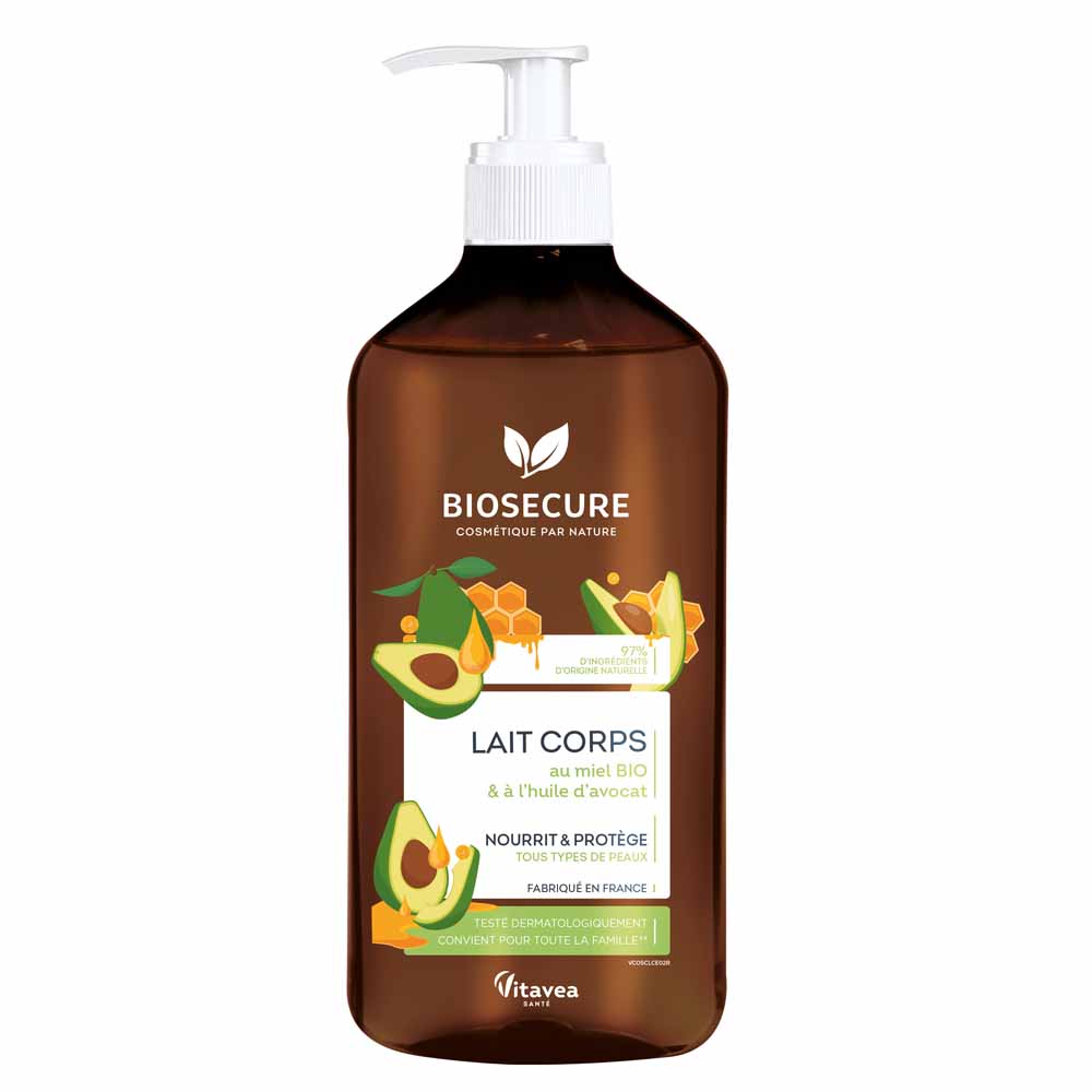 Bio Secure Lait Corps Miel et Avocat Tous Types de Peaux 500ml