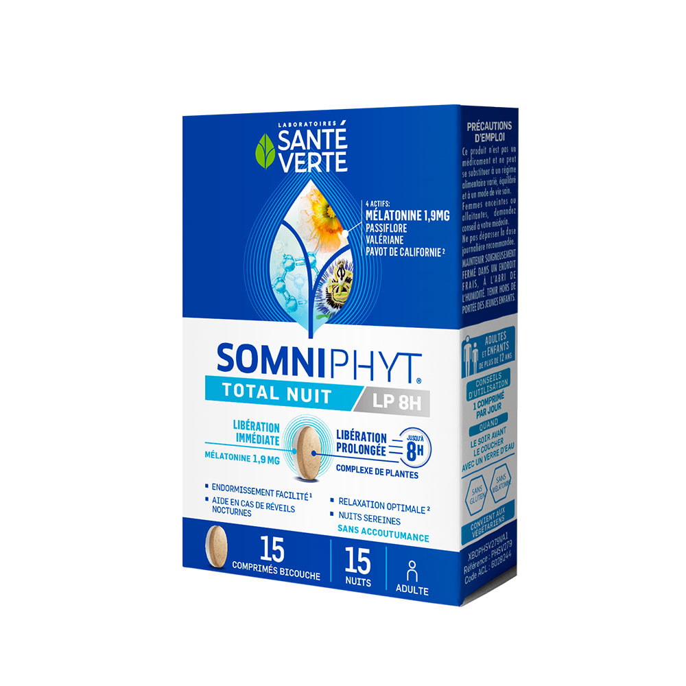 Total Nuit Lp 15 Comprimes Melatonine 1,9mg Somniphyt Melatonine 1,9mg Sante Verte