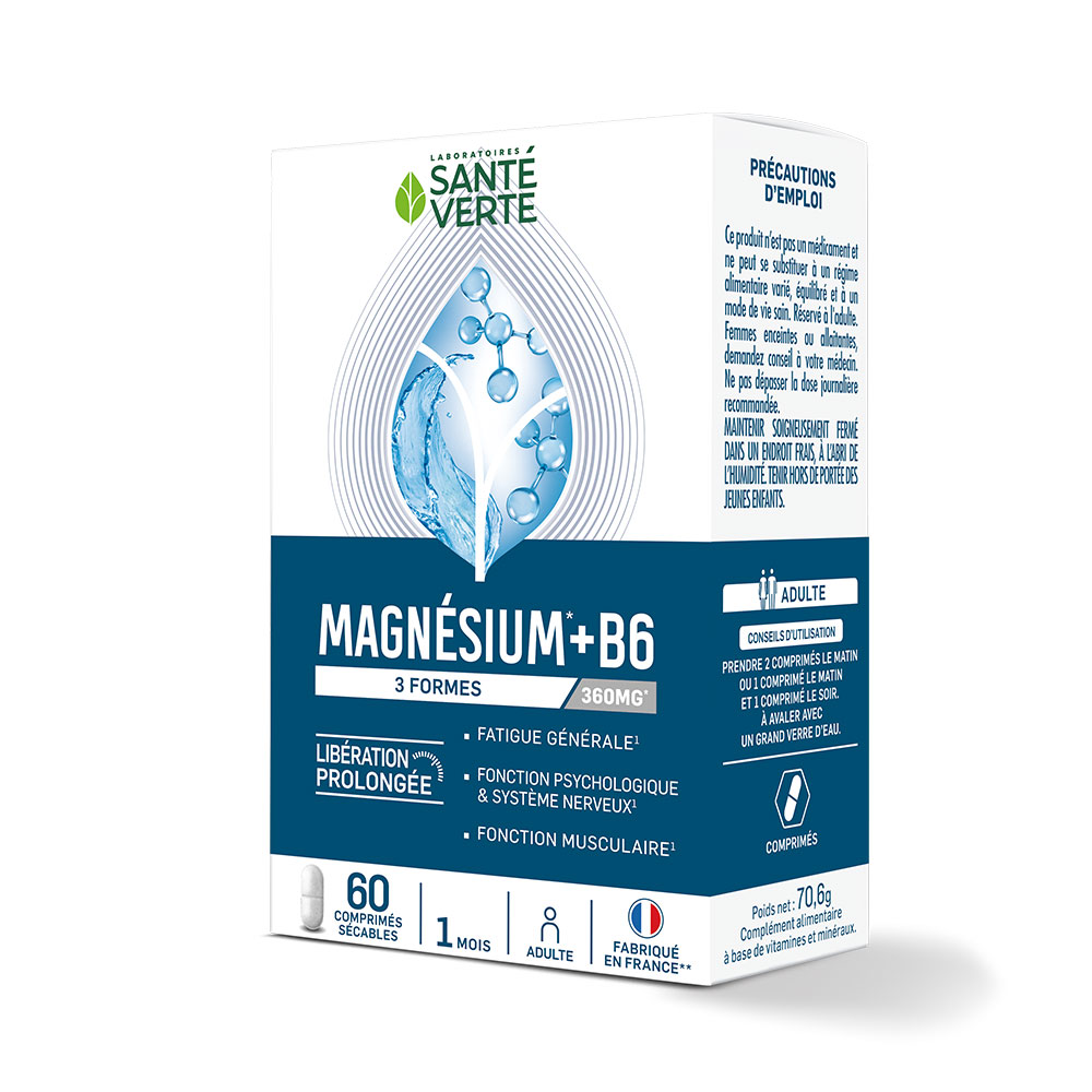 Sante Verte Magnésium +B6 3 Formes 360mg Libération Prolongée 60 Comprimés Sécables