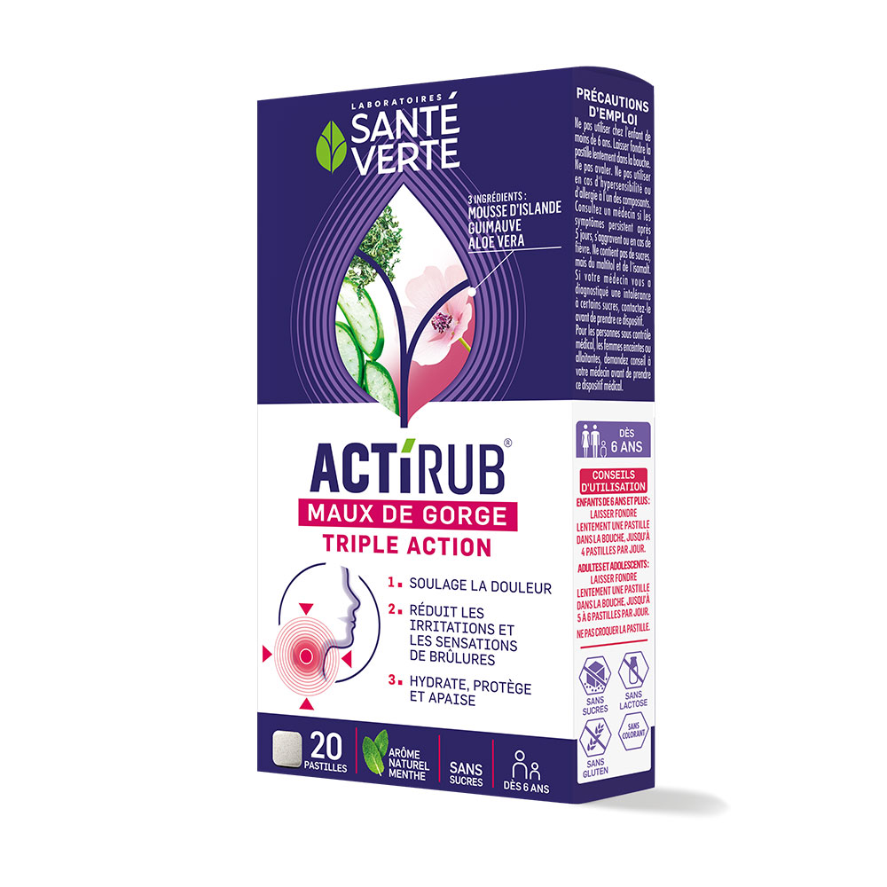 Sante Verte ActiRub Maux de Gorge Triple Action 20 Pastilles