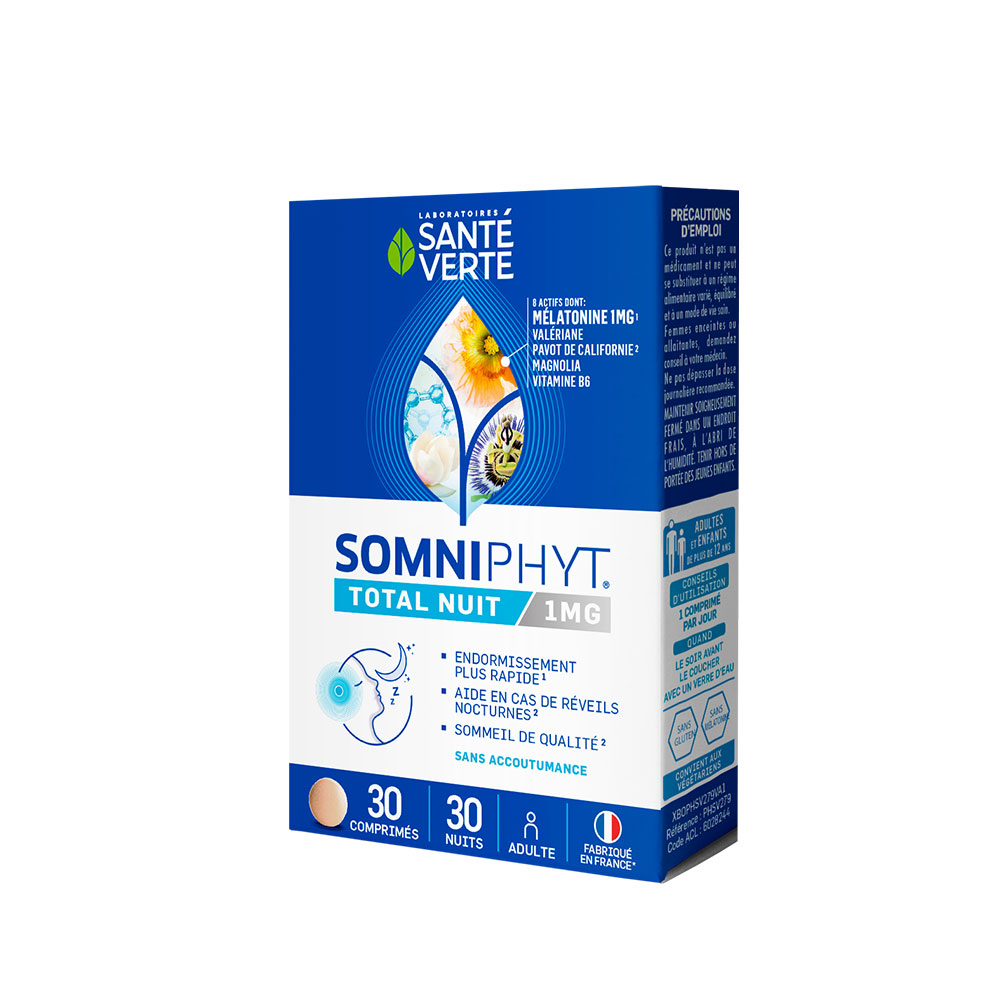 Total nuit 30 comprimés Somniphyt Melatonine 1mg Sante Verte