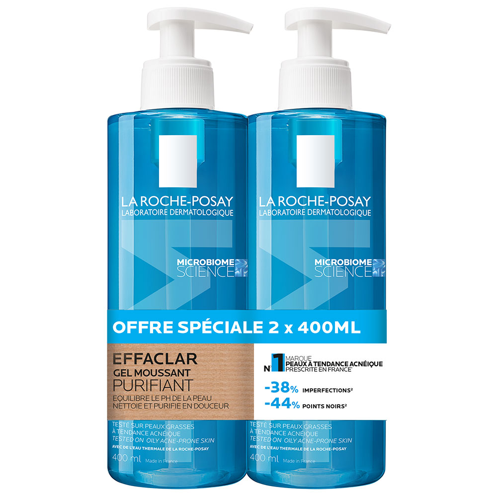 La Roche-Posay Effaclar Gel Moussant Purifiant Peaux Grasses Tendance Acneique 2x400ml