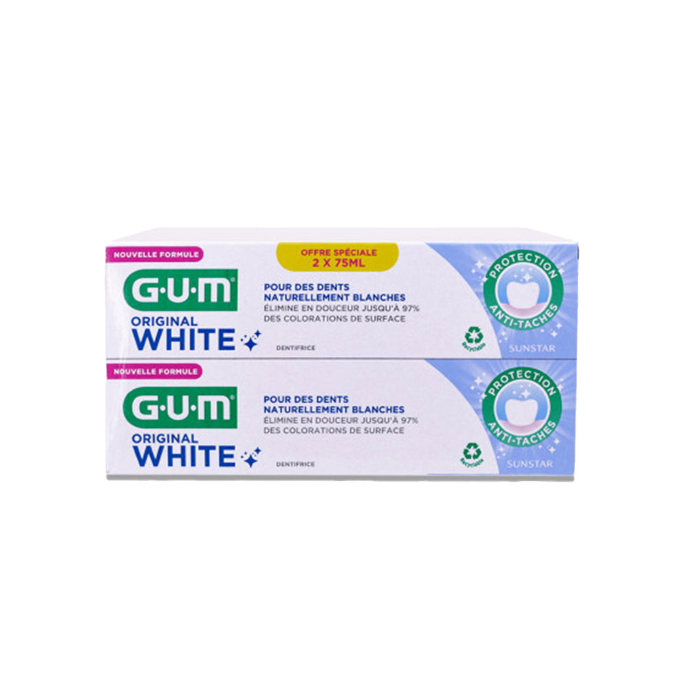 GUM ORIGINAL WHITE DENTIFRICE ANTI-TACHE LOT 2X75ML