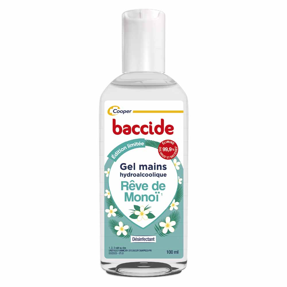 Baccide Gel Mains Désinfectant Hydroalcoolique Monoï Peaux sensibles 100ml