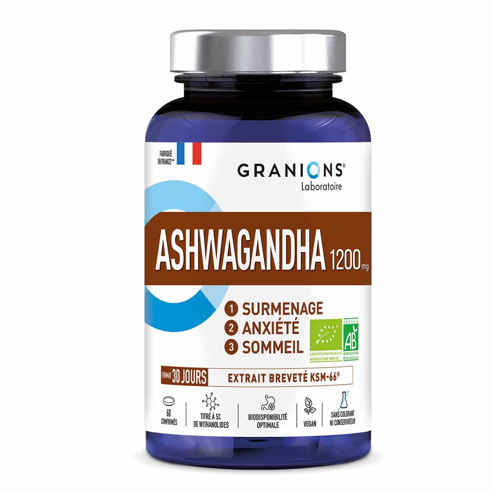 Granions Ashwagandha Bio 1200mg Surmenage, anxiété et sommeil 60 comprimés