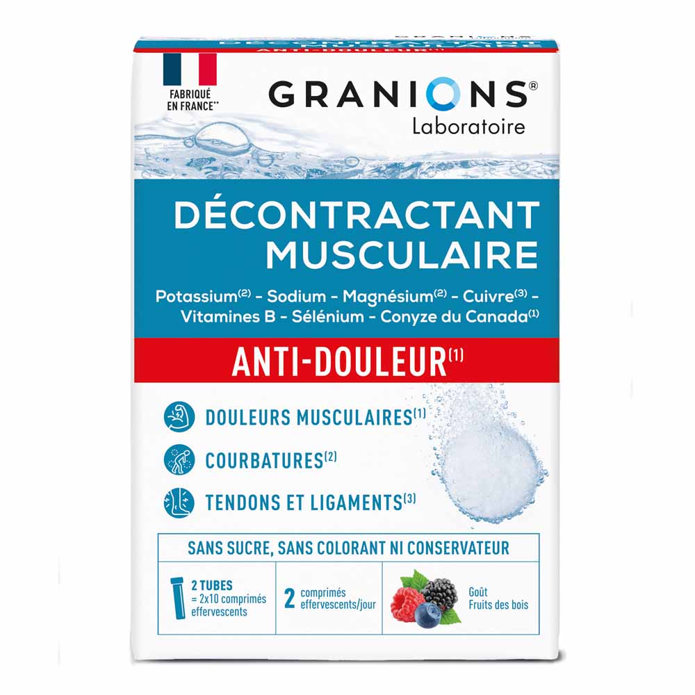 Granions Décontractant Musculaire Anti-douleur Goût fruits des bois 2x10 comprimés effervescents