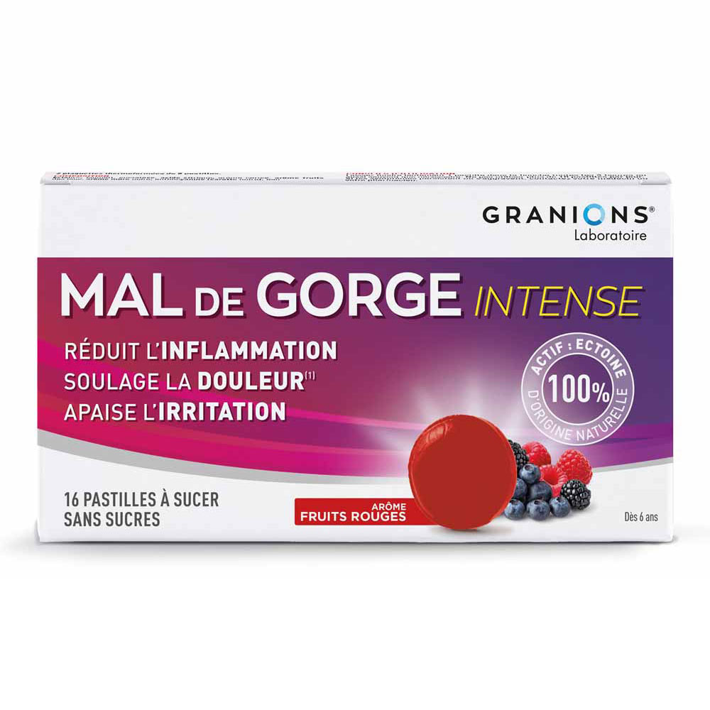 Granions Mal de Gorge Intense DM Fruits Rouges 16 pastilles