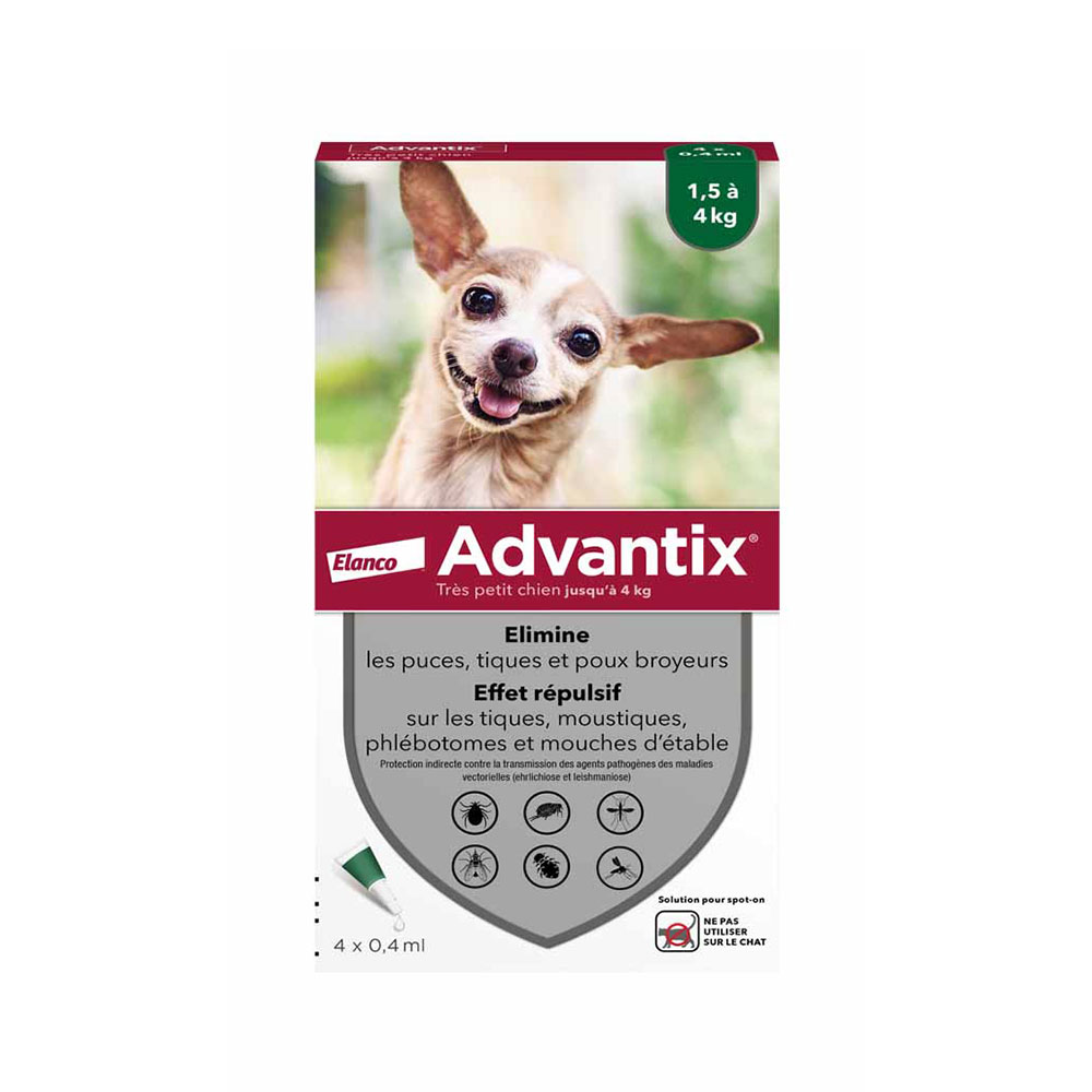 Advantix Pipettes Pour Très Petit Chien de 1,5 à 4kg 4 x 0.4ml