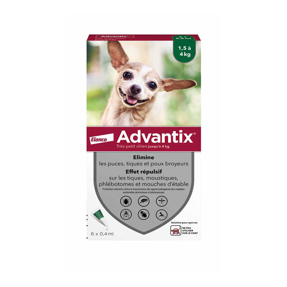 Advantix Pipettes Pour Très Petit Chien de 1,5 à 4kg 6 x 0.4ml