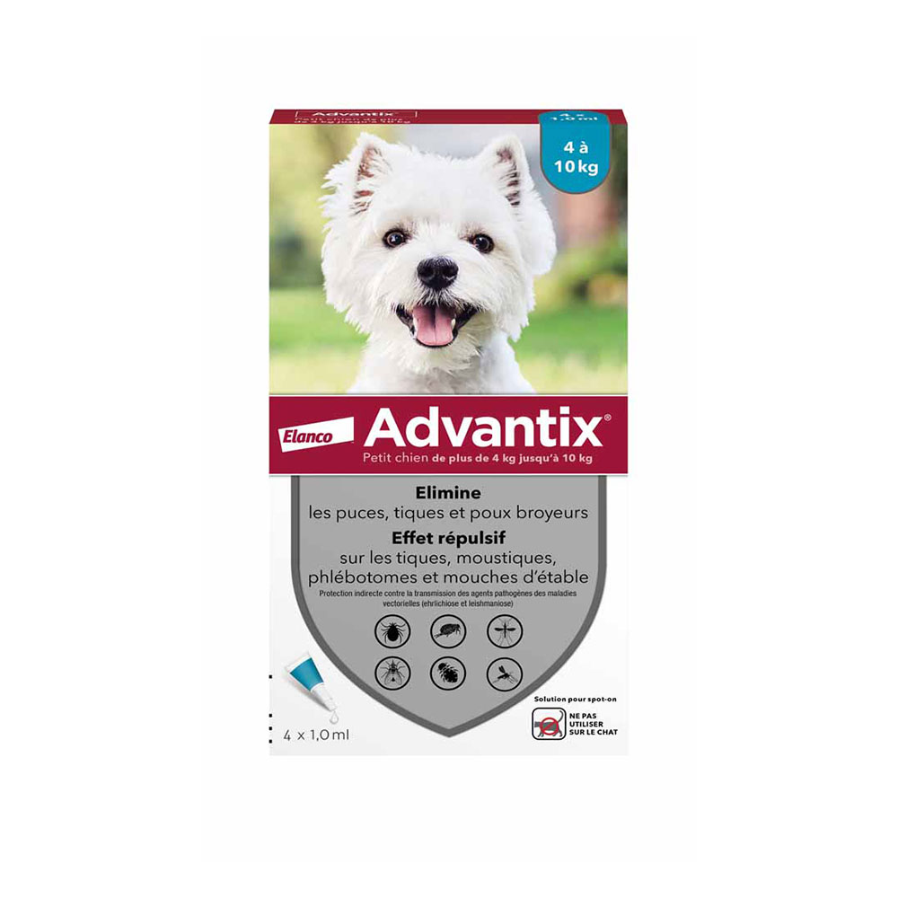 Advantix Pipettes Pour Petit Chien de 4 à 10kg 4 x 1.0ml