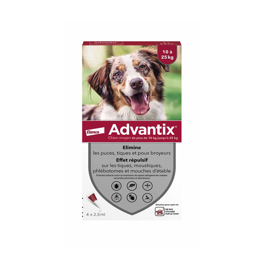 Advantix Pipettes Pour Chien Moyen De 10 à 25kg 4 x 2.5ml