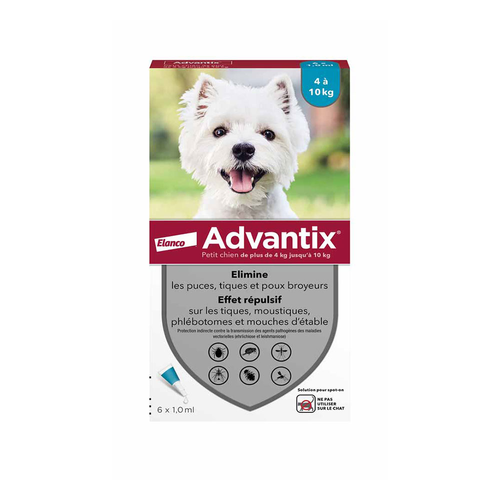 Advantix Pipettes Pour Petit Chien de 4 à 10kg 6 x 1,0ml