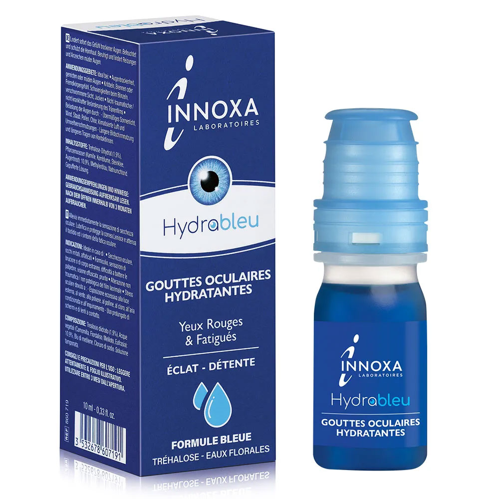 Gouttes oculaires hydratantes yeux rouges et fatigués 10ml Formule bleue Innoxa