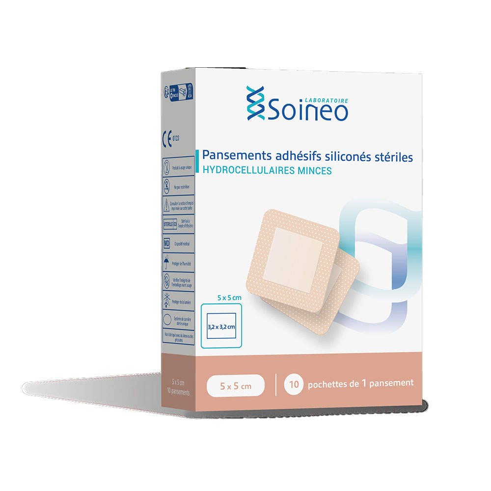 Soineo Pansement Adhésifs Stériles Hydrocellulaires Mince 5x5cm x10