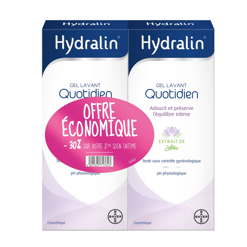 Hydralin Quotidien Gel Lavant intime Adoucit et préserve 2x400ml