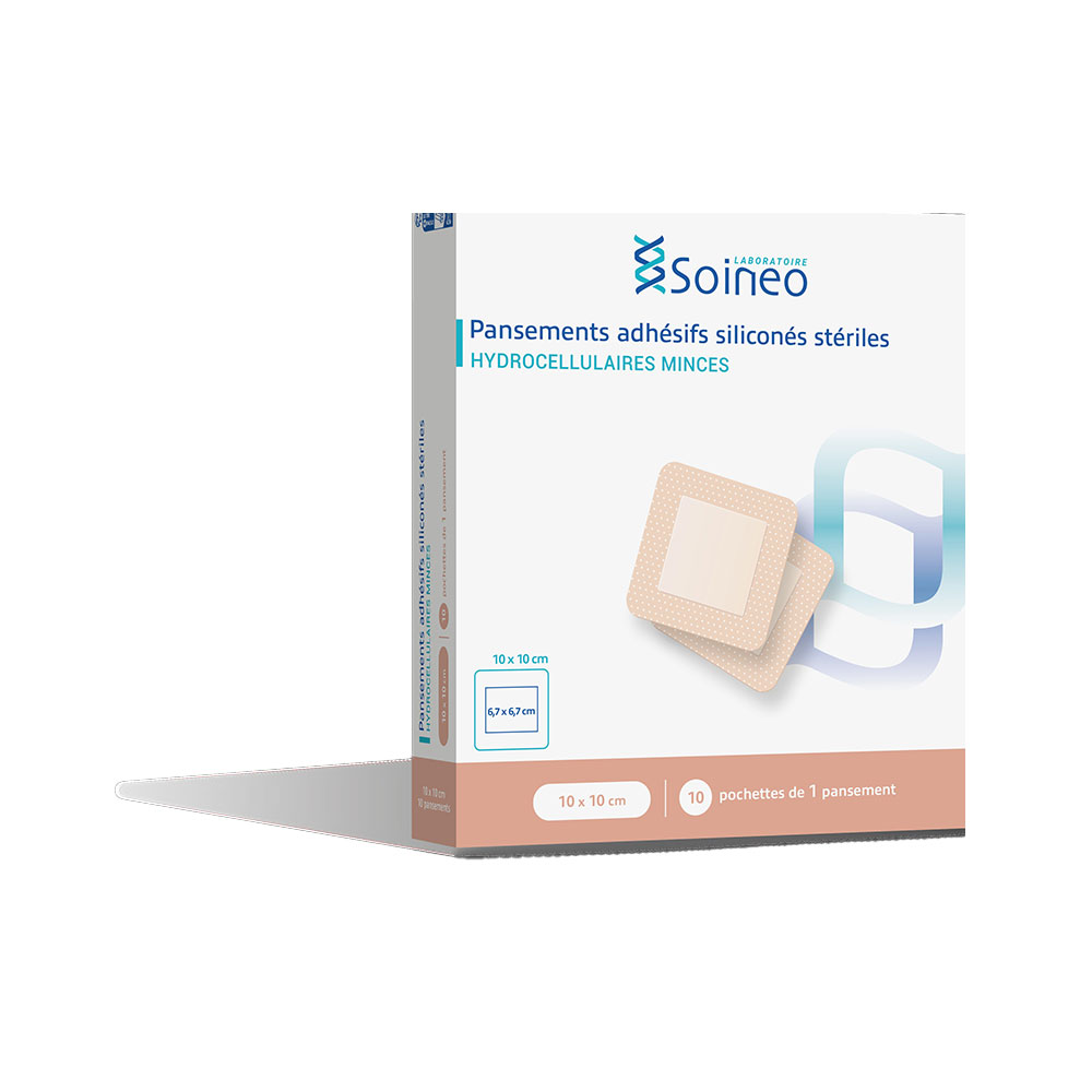 Soineo Pansements Adhésifs Hydrocellulaires Mince Absorption Moyenne 10x10cm x10