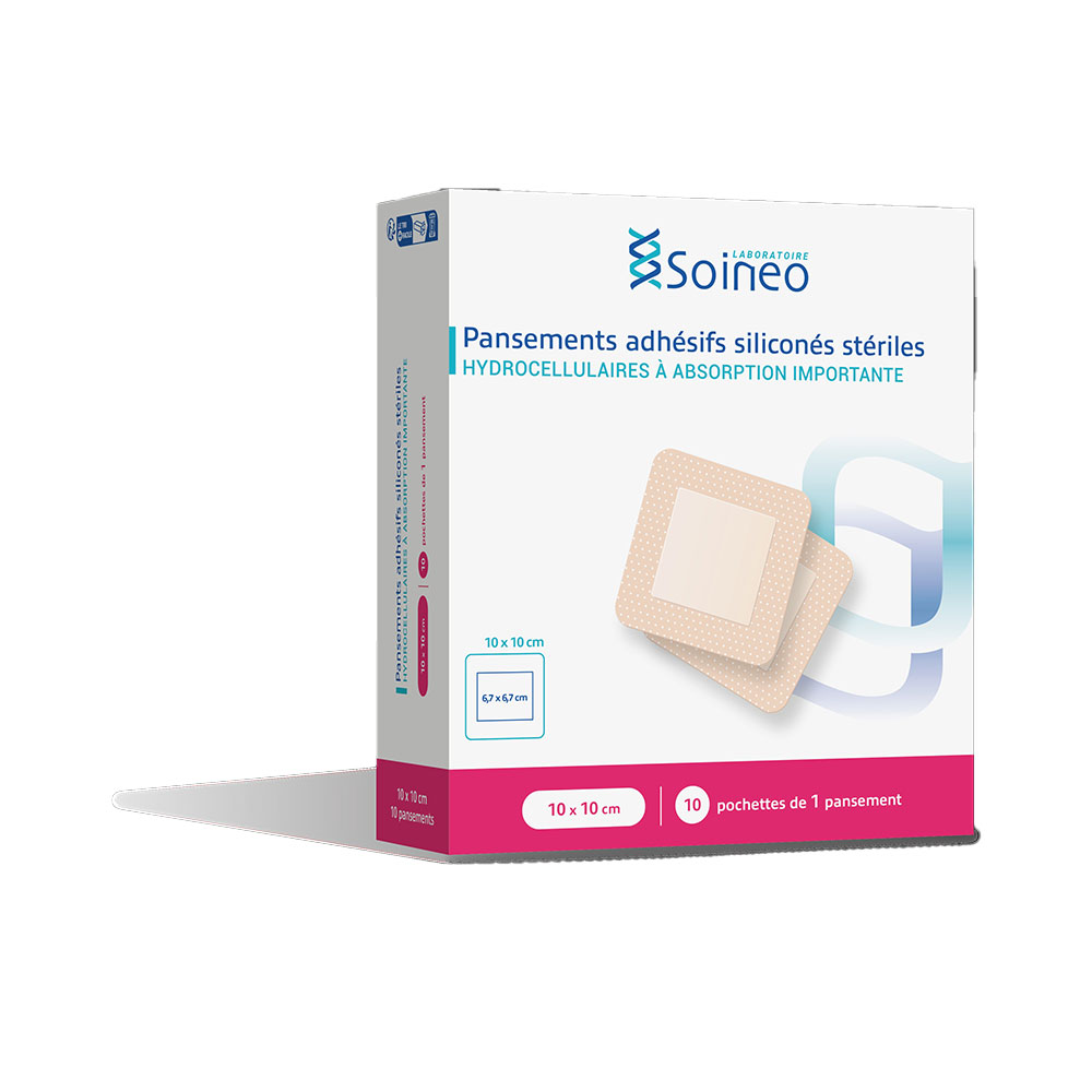 Soineo Pansements Adhésifs Hydrocellulaires à Absorption Importante 10x10cm x10