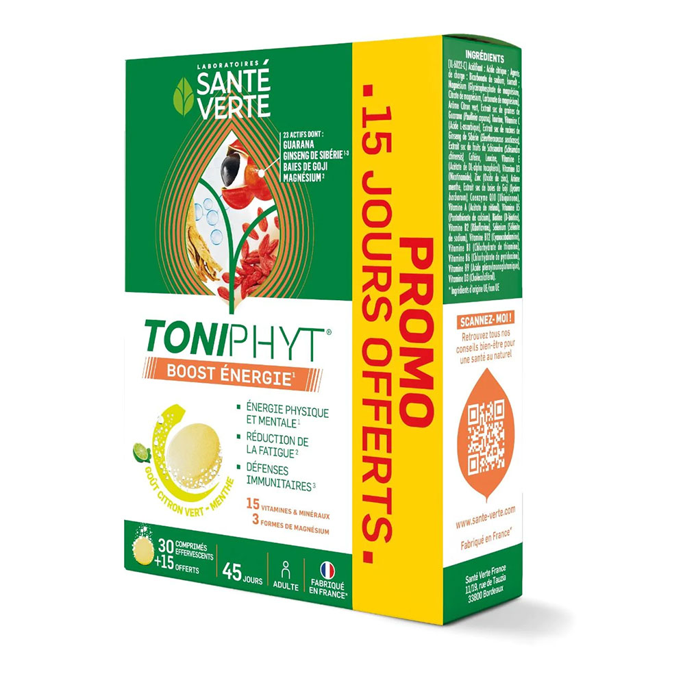 Sante Verte Toniphyt Lot Boost Energie Citron-Vert Menthe 30 + 15 comprimés