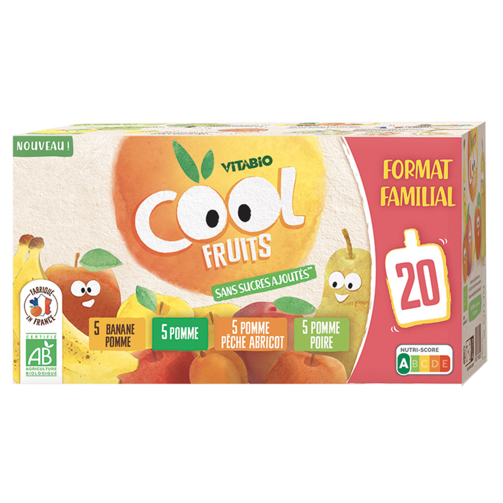 Vitabio Cool Fruits Compote en Gourde Enfants Dès 3 Ans 12x90g