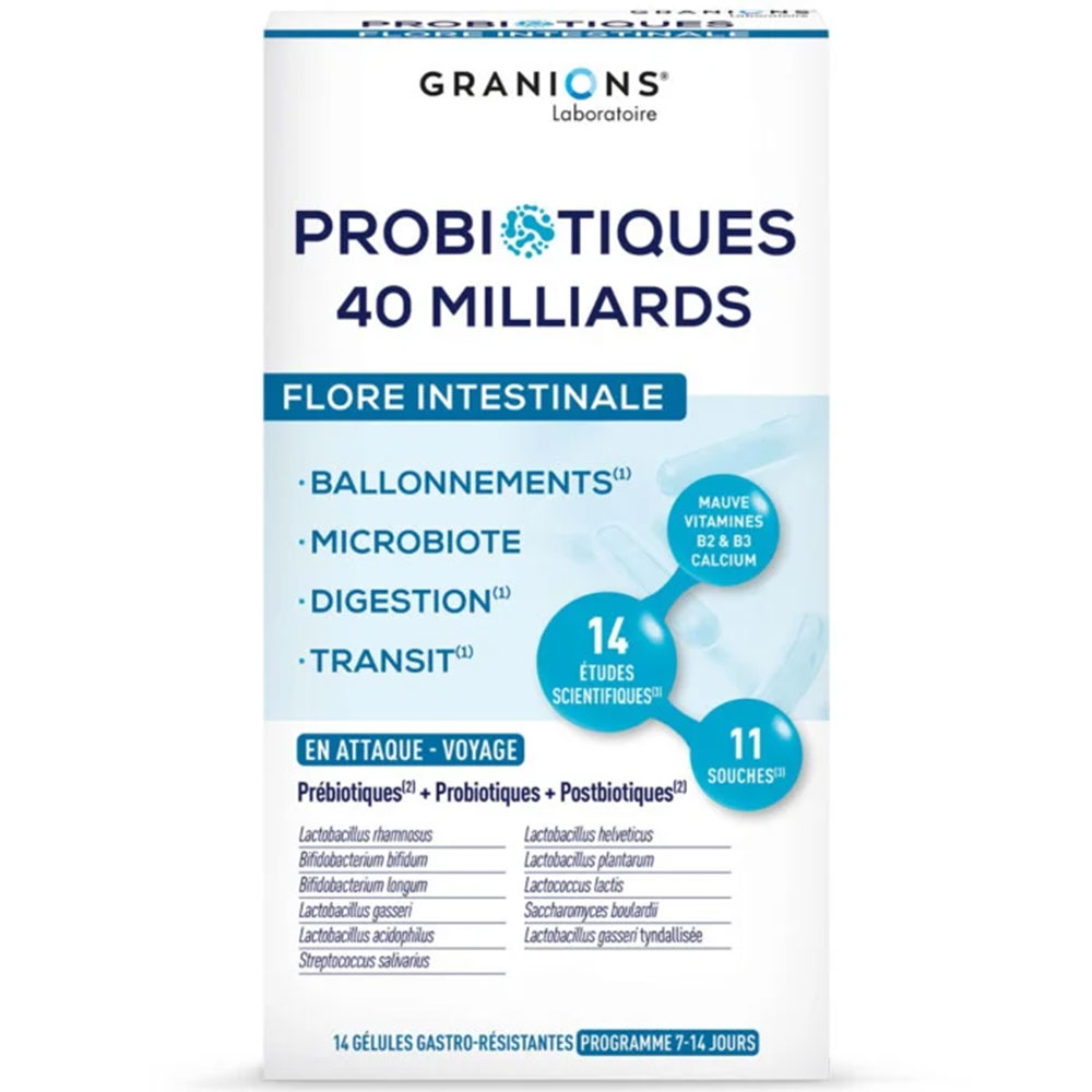 Granions Probiotiques Flore Intestinale Voyage Format 7 jours 14 gélules