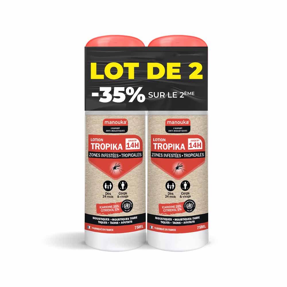 Manouka Lotion Tropika Spray Répulsif Anti-moustiques Adulte Toutes Zones 2x75ml