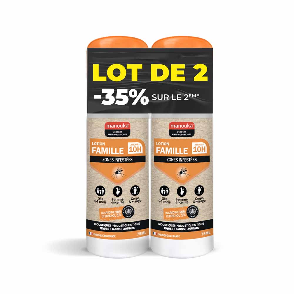 Manouka Spray Répulsif Anti-moustiques Lotion Famille Toutes Zones 2x75ml