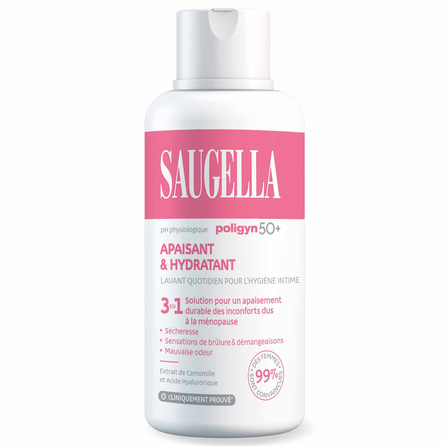 Saugella Poligyn Nettoyant Intime Quotidien 3-en-1 Femmes Ménopausées 500ml