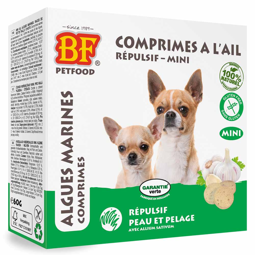 Biofood BF Petfood A l'Ail Répulsif Chien Peau et pelage Mini Chien Algues marines 100 comprimés