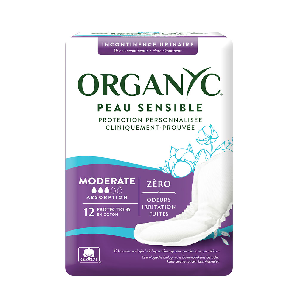 Organyc Serviettes Normales pour fuites urinaires Incontinence légère x12