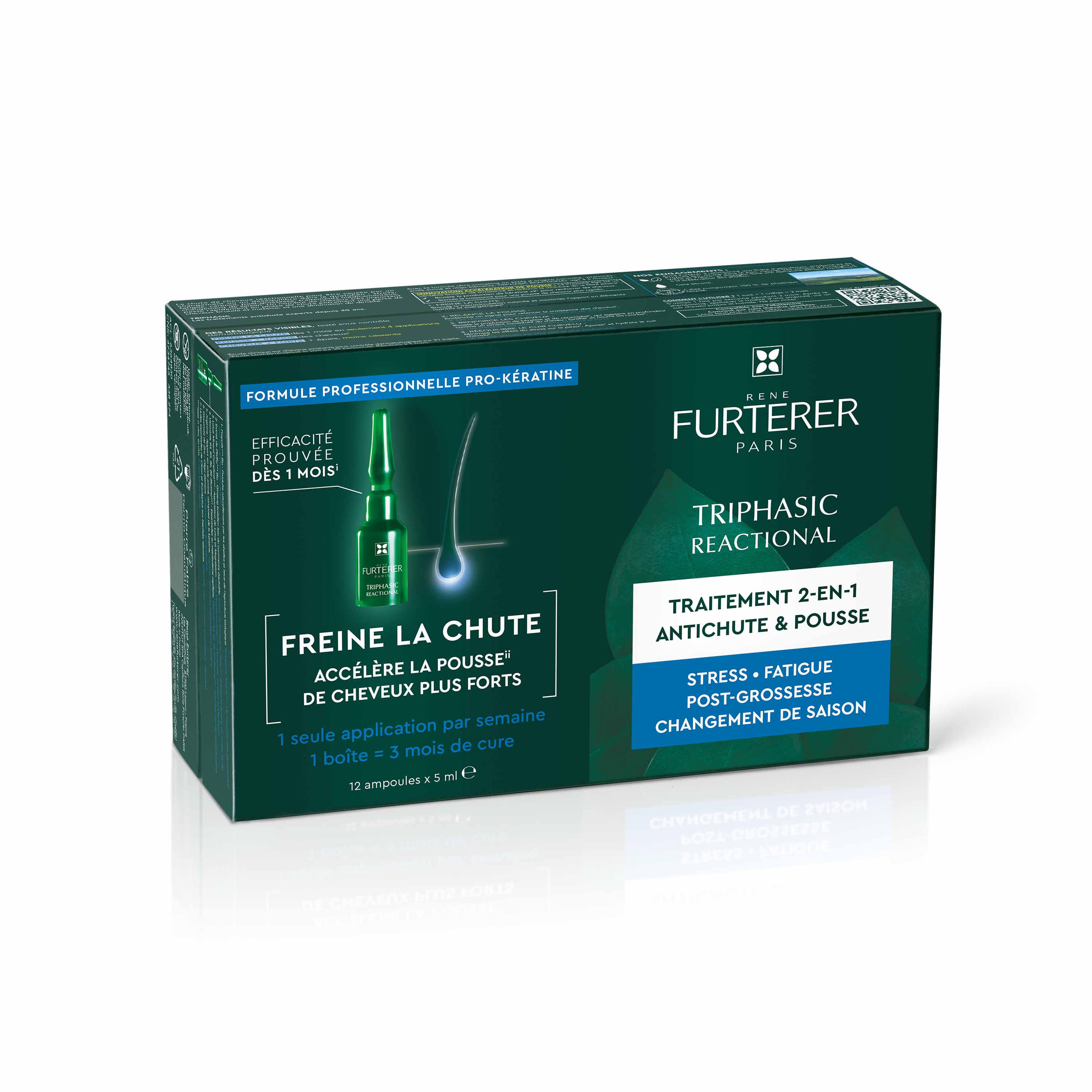 René Furterer Triphasic Reactional Traitement 2-en-1 Antichute & Pousse 12x5ml ampoules