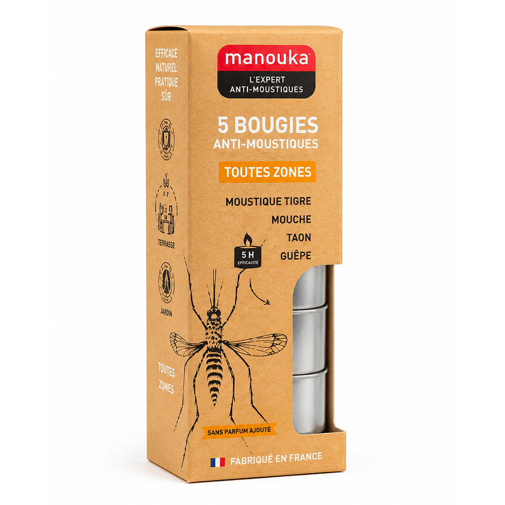 Manouka Bougie Anti-moustiques Vanille Monoi x5