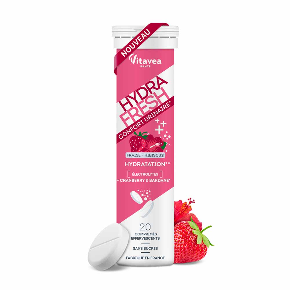 Vitavea Santé Hydratation Confort Urinaire Fraise Hibiscus Cranberry Bardane 20 comprimés effervescents