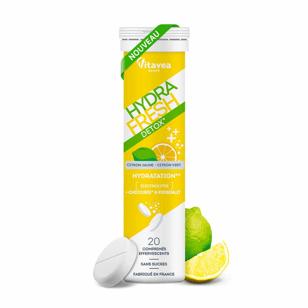 Vitavea Santé HydraFresh Hydratation Détox Chicorée et Pissenlit Goût Citron Jaune 20 comprimés effervescents