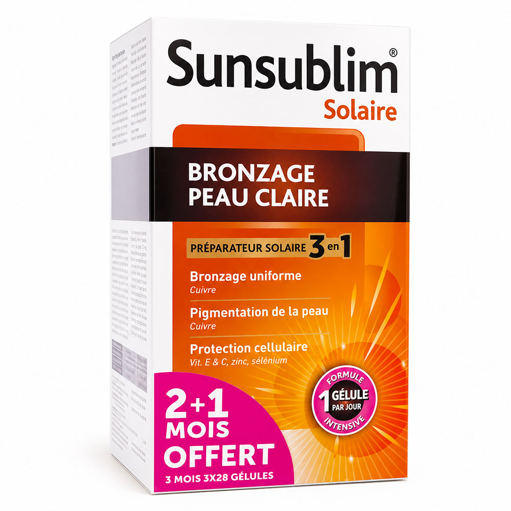 Bronzage Peau Claire 3x28 Capsules Sunsublim Préparateur Peaux Claires Nutreov