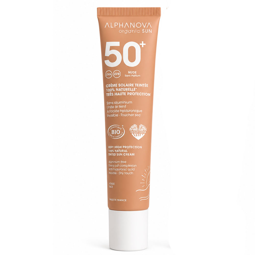 Alphanova Organic Sun Crème Solaire Teintée Très Haute Protection Spf50+ Bio Sans Parfum 40g