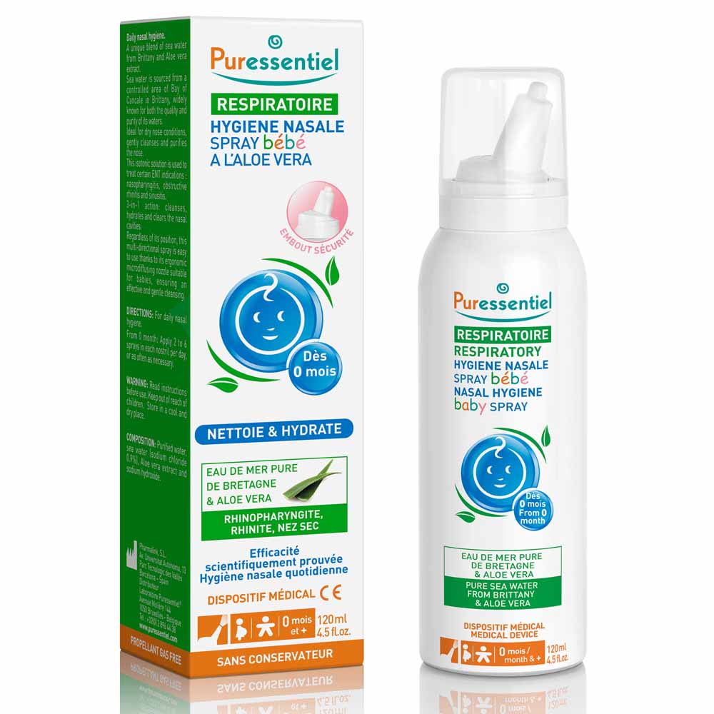 Puressentiel Respiratoire Hygiène Nasale Spray Bébé Eau de Mer et Aloe Vera 120ml