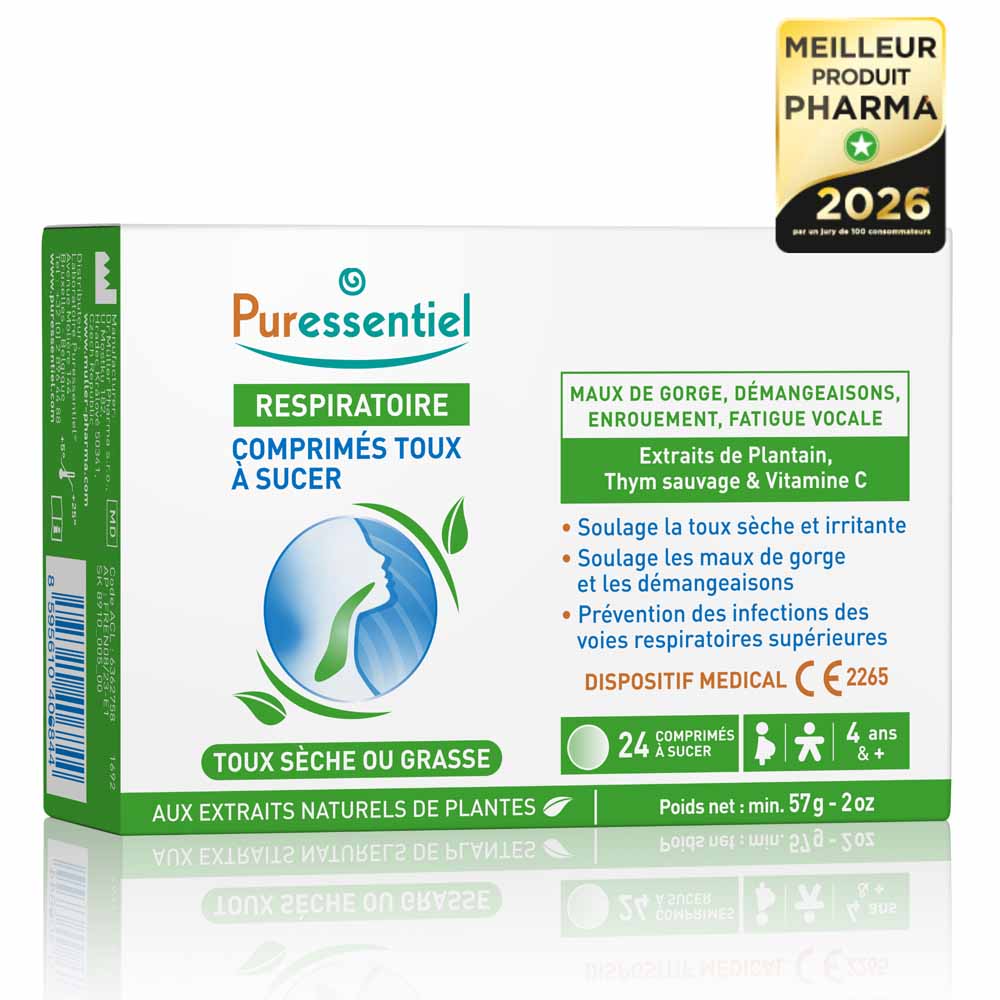 Puressentiel Respiratoire Toux Sèche ou Grasse 24 comprimés à sucer