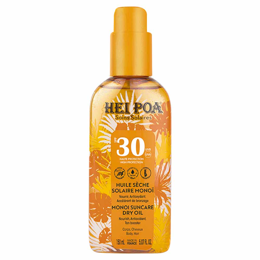 Hei Poa Soins Solaires Huile sèche de Monoï SPF30 Tiaré 150ml