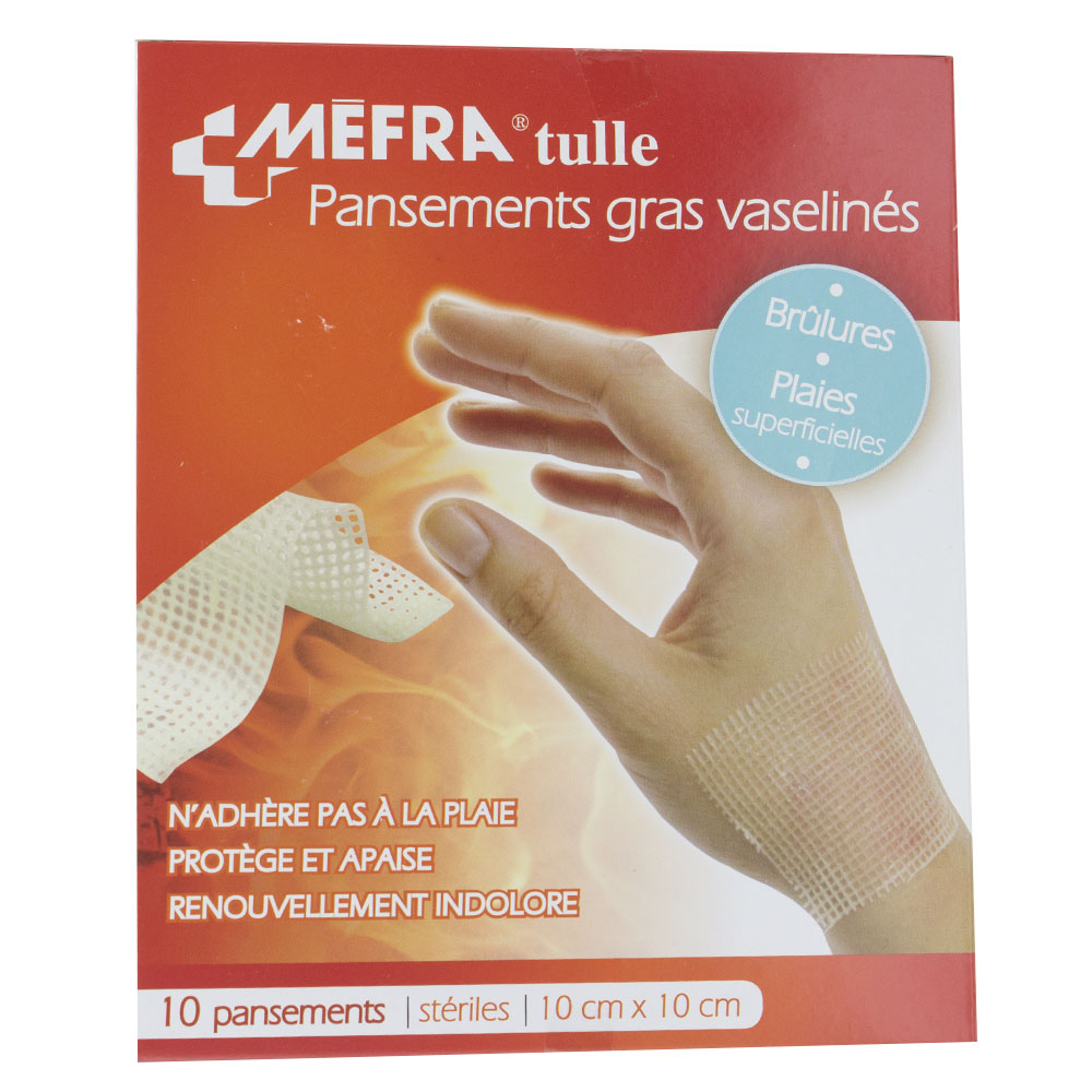 3M Mefra Pansements gras imprégnés de vaseline Stériles 10cmx10cm X10