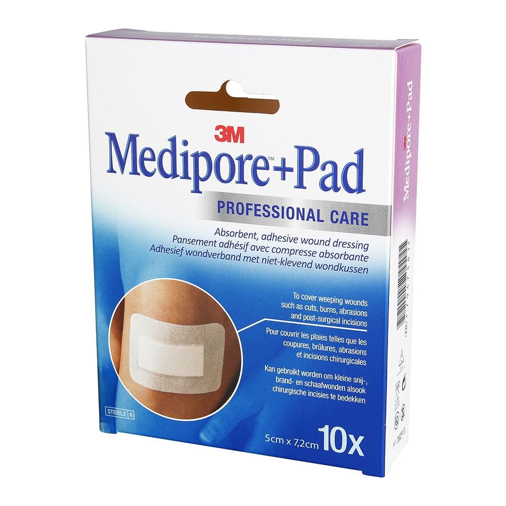 3M 10 Pansements Steriles Avec Compresse 5cm X 7.2cm Medipore + Pad